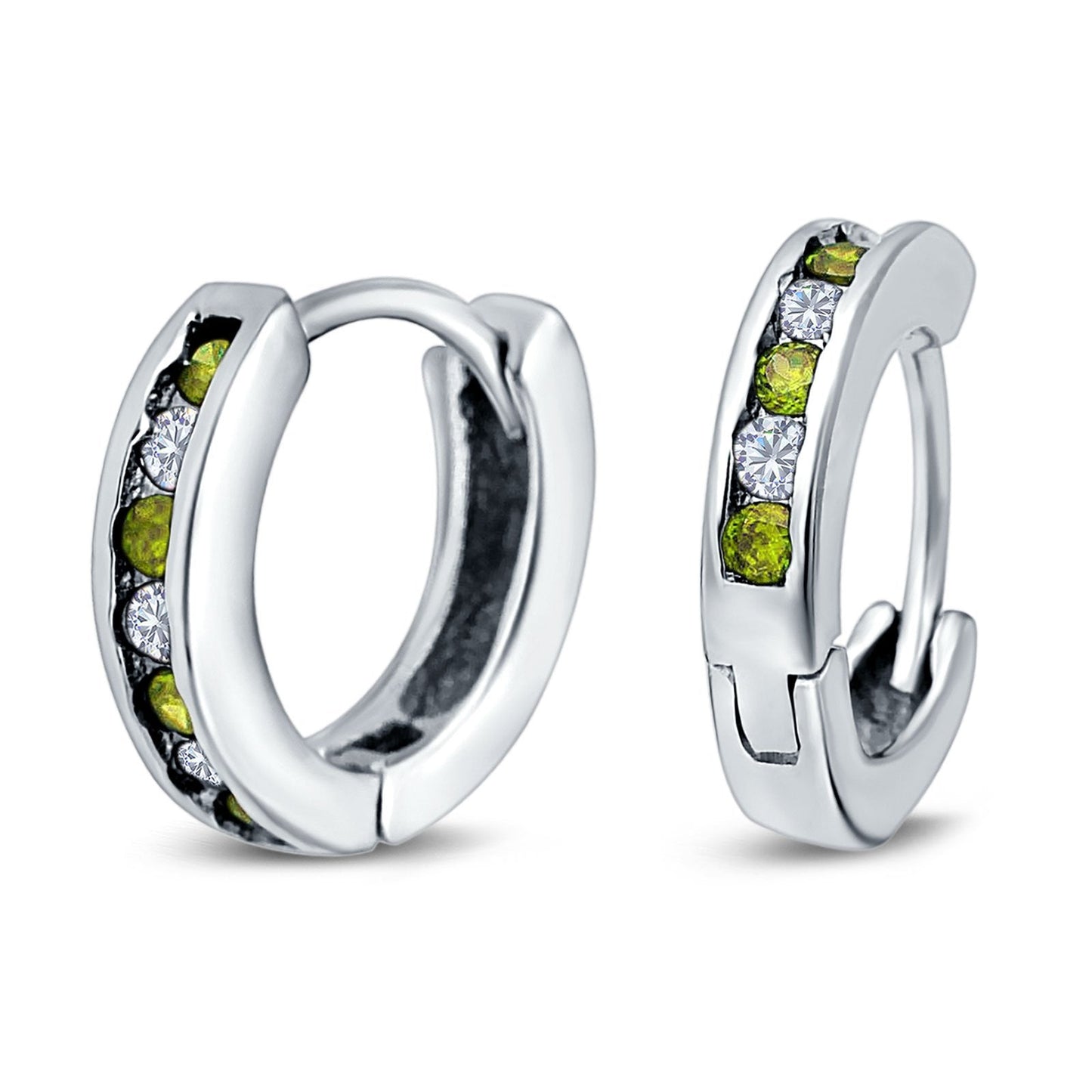 Eternity Huggie Hoop Earrings Channel Round Simulated Peridot Cubic Zirconia