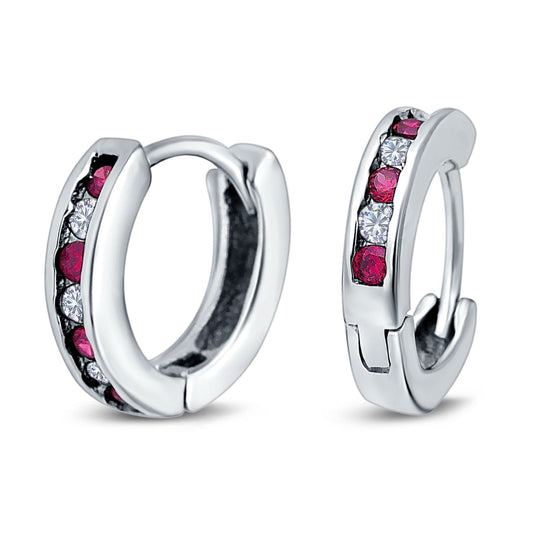 Eternity Huggie Hoop Earrings Channel Round Simulated Ruby Cubic Zirconia