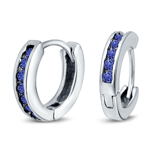 Eternity Huggie Hoop Earrings Channel Round Simulated Tanzanite CZ