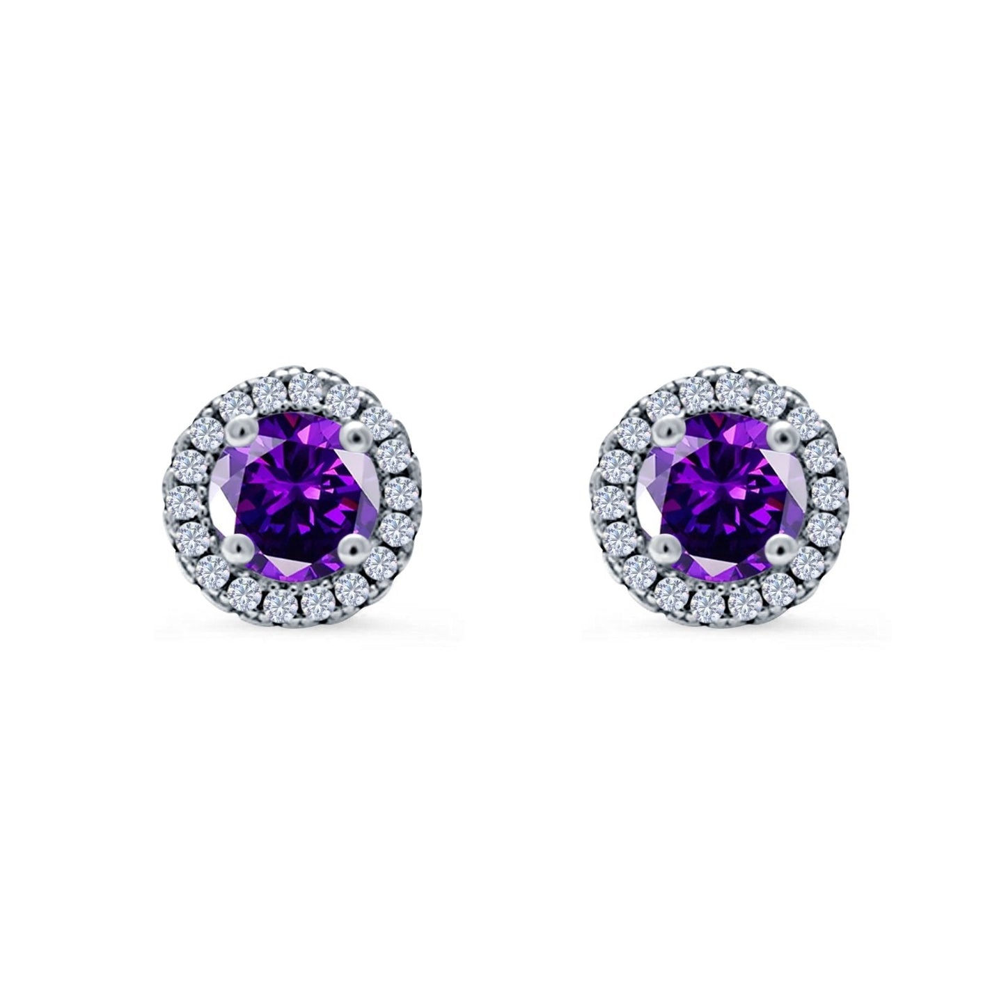 Wedding Stud Earrings Simulated Amethyst CZ Round