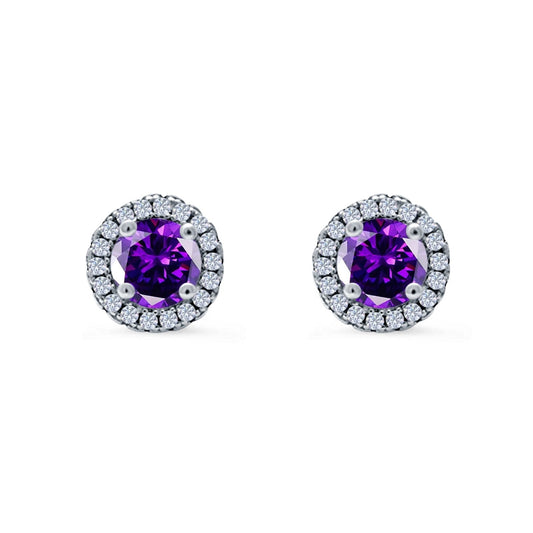 Wedding Stud Earrings Simulated Amethyst CZ Round