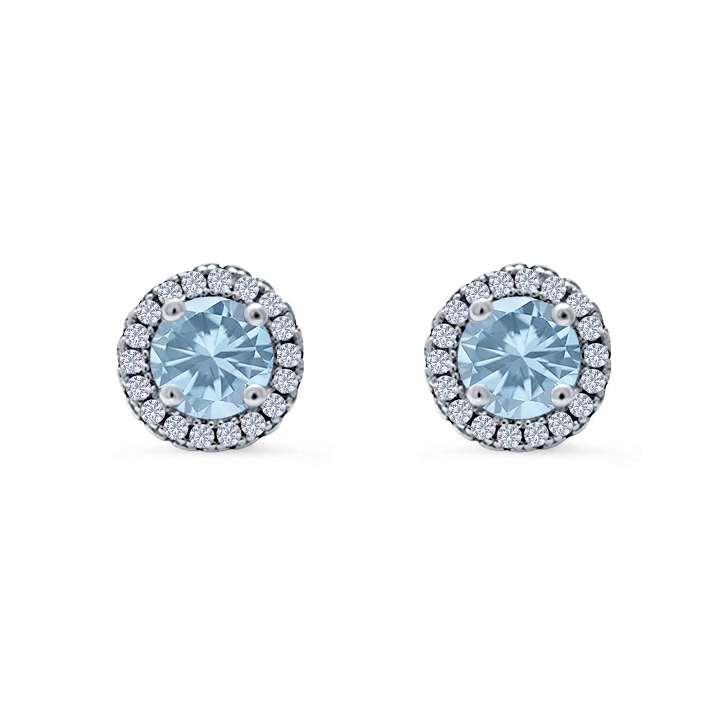 Wedding Stud Earrings Simulated Aquamarine CZ Round