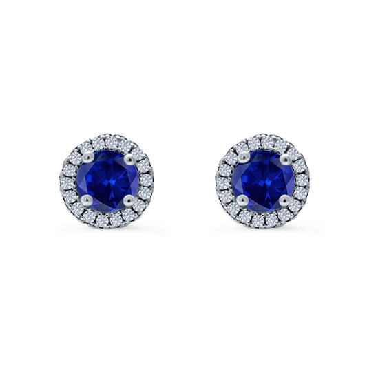 Wedding Stud Earrings Simulated Blue Sapphire CZ Round