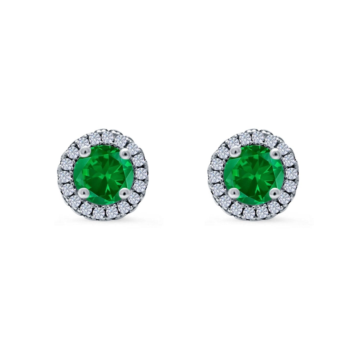 Wedding Stud Earrings Simulated Green Emerald CZ Round