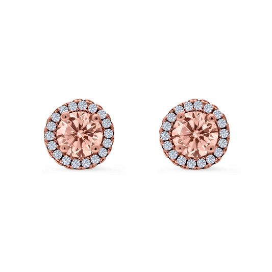 Rose Tone, Simulated Morganite CZ Round Wedding Stud Earrings