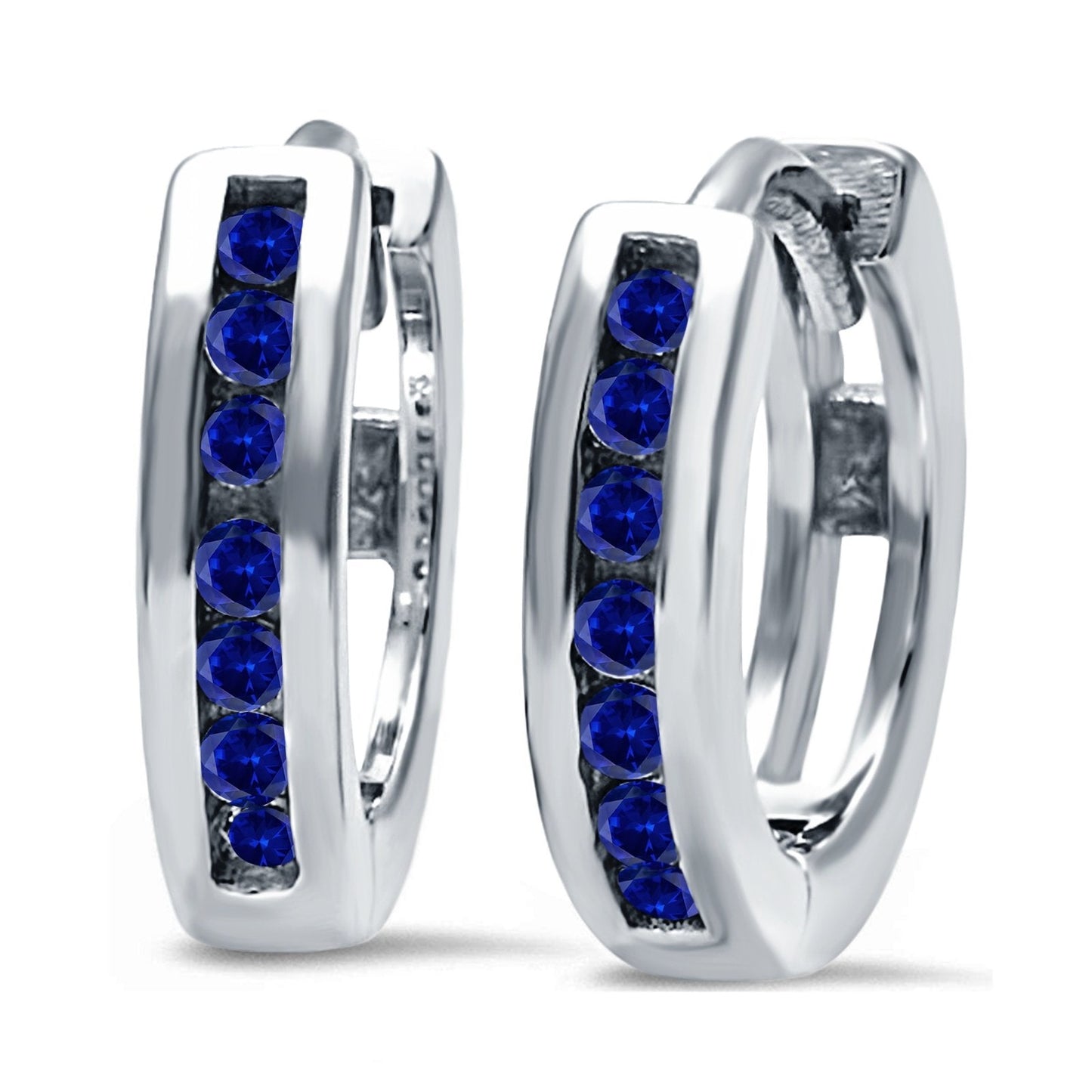 Half Eternity Round Simulated Blue Sapphire CZ Hoop Earrings