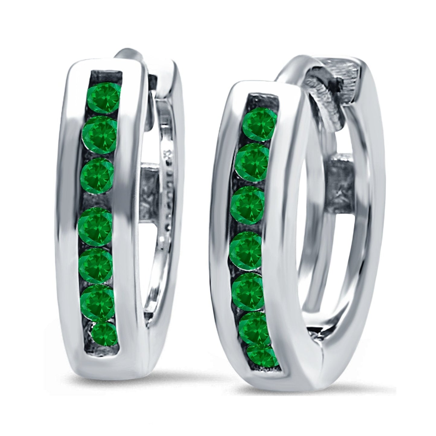 Half Eternity Round Simulated Green Emerald CZ Hoop Earrings