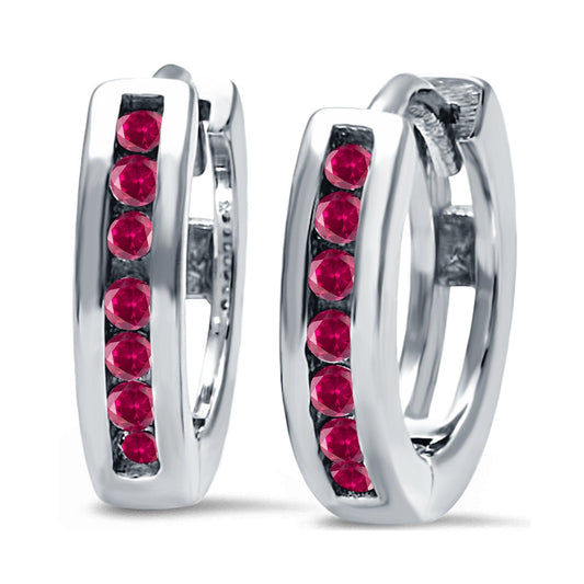 Half Eternity Round Simulated Ruby CZ Hoop Earrings