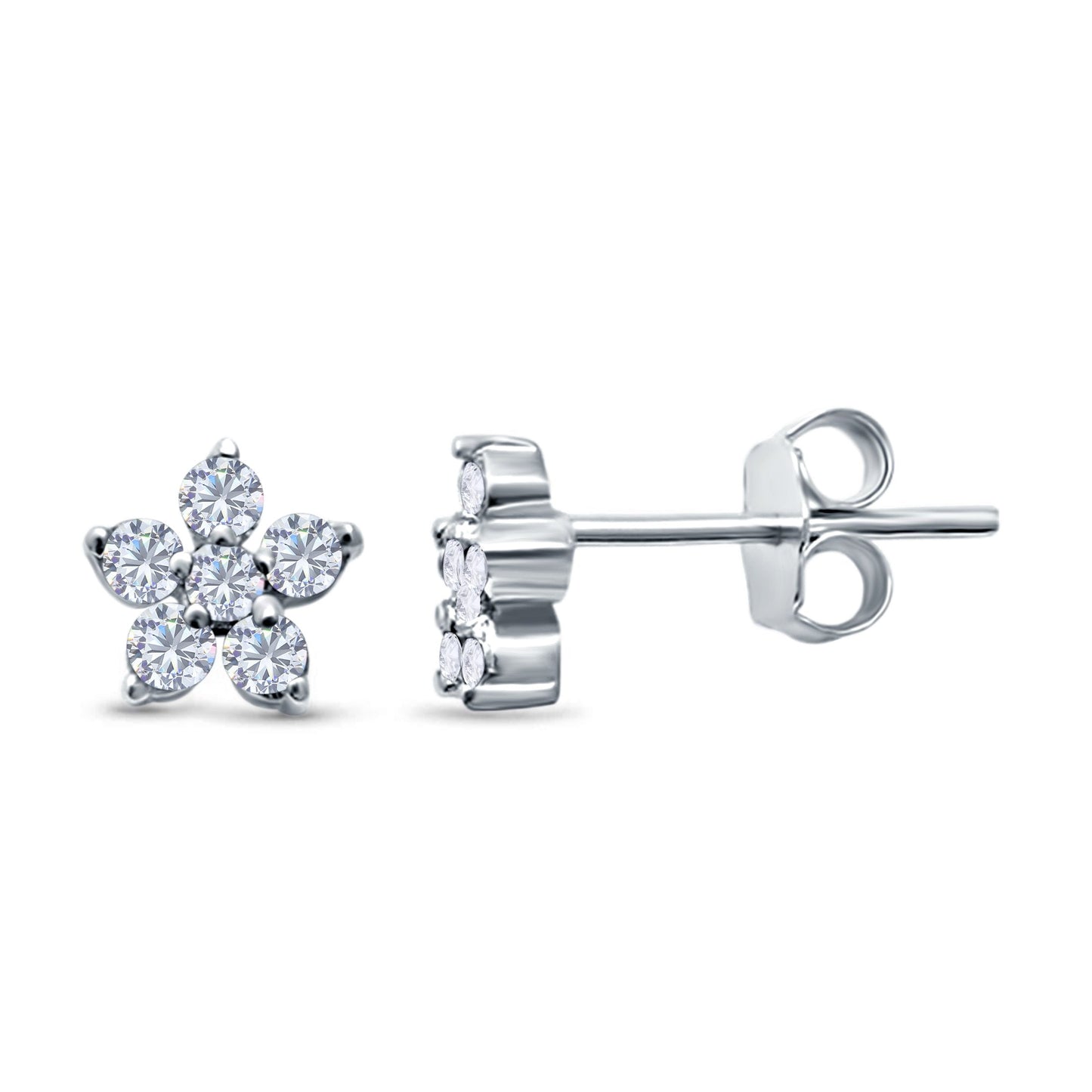 Cluster Flower Round Simulated CZ Stud Earrings