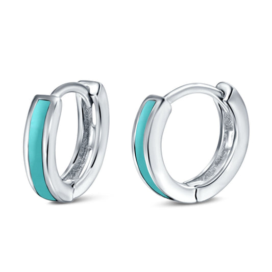 Hoop Huggie Earrings Simulated Turquoise 11mmx12mm