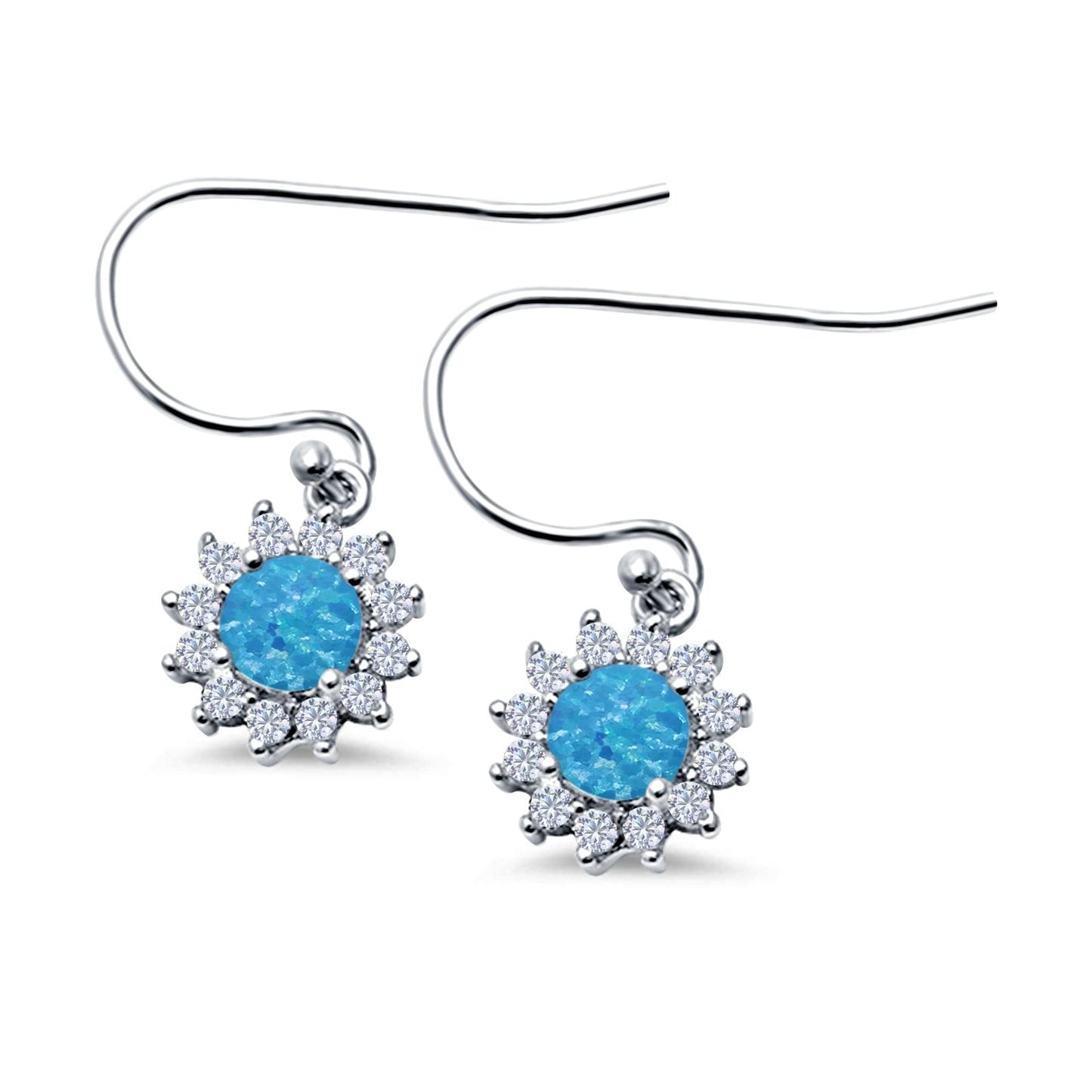 Drop Dangle Round Lab Created Blue Opal Earrings