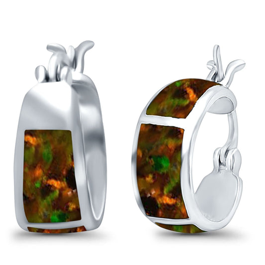 Hoop Huggies Earrings Irregular Shape Lab Created Black Opal