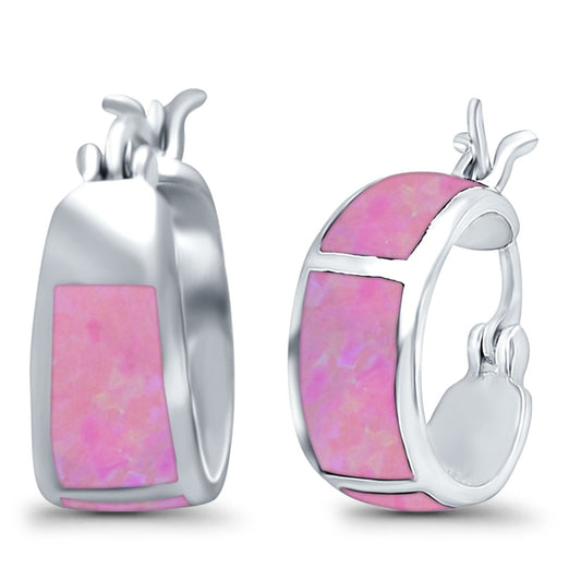 Hoop Huggies Earrings Irregular Shape Lab Created Pink Opal