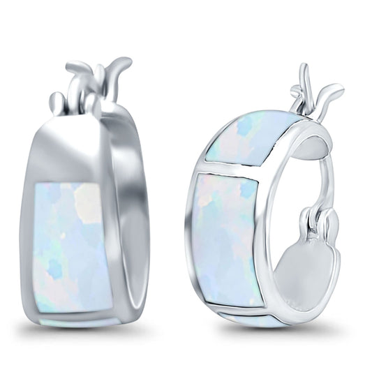 Irregular Shape Lab Created White Opal Hoop Huggies Earrings