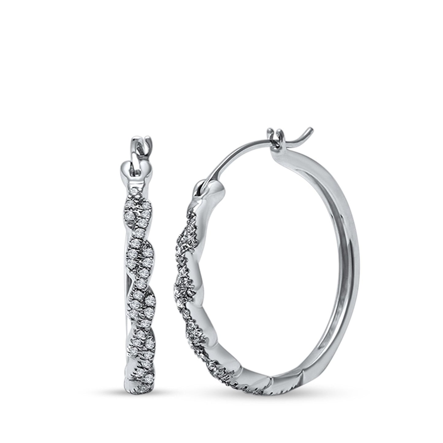 Infinity Twisted Design Simulated Cubic Zirconia Round Hoop Earrings (3MMX22MM)