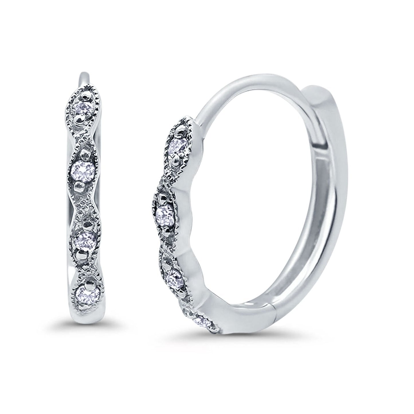 Huggie Hoop Earrings Round Simulated CZ (14mm)