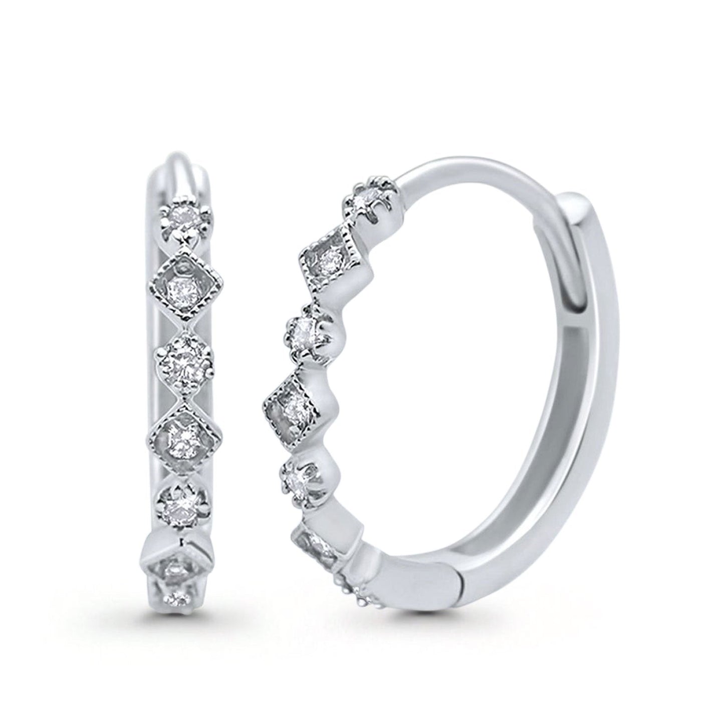 Art Deco Huggie Hoop Earrings Round Simulated CZ (18mm)