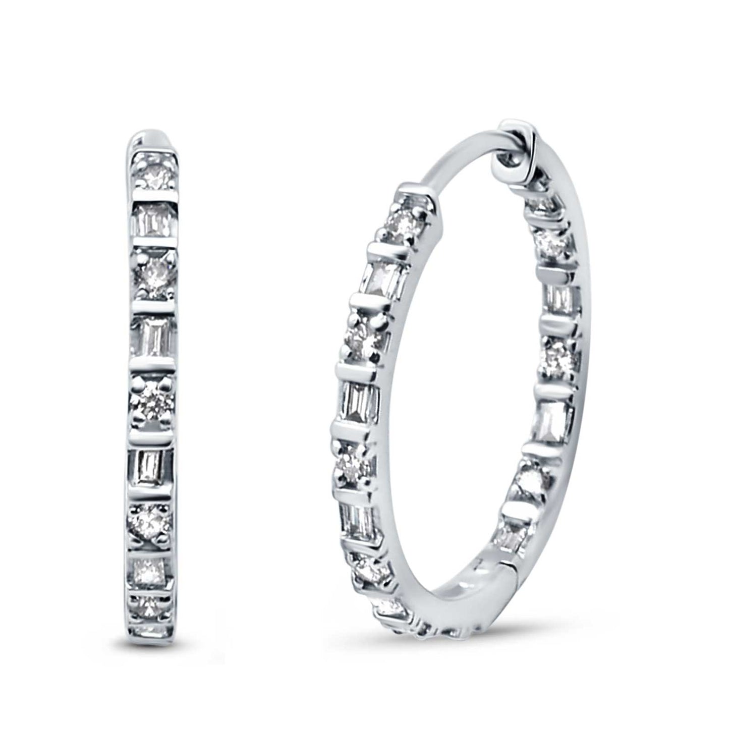 Full Eternity Simulated CZ Baguette Round Hoop Earrings (23mm)