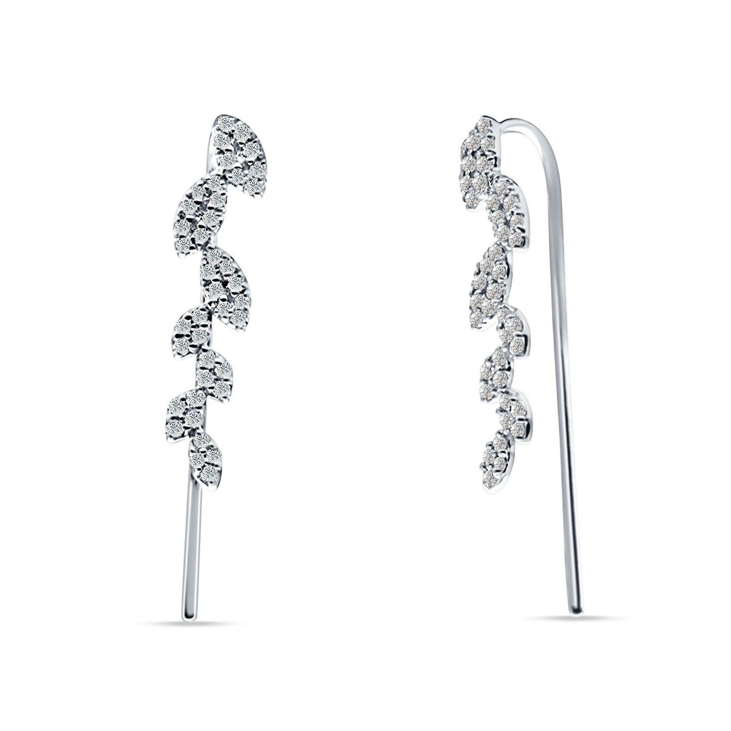 Marquise Shaped Leaf Style Cubic Zirconia Fish Hook Threader Earrings