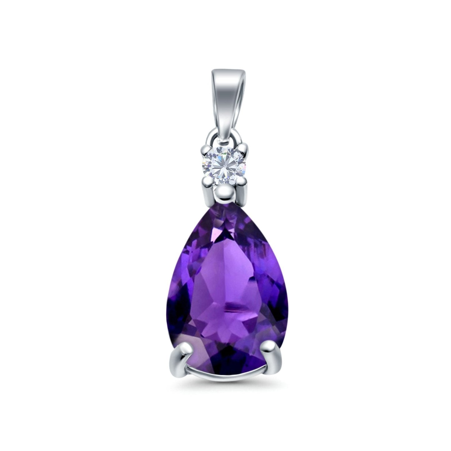 Pear Shape Simulated Amethyst CZ Charm Pendant (21.5mm)