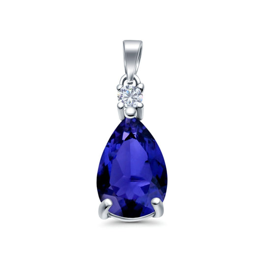 Pear Shape Simulated Blue Sapphire CZ Charm Pendant (21.5mm)