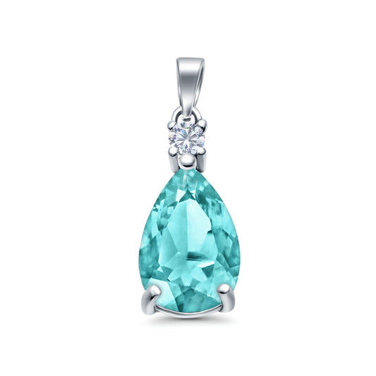 Pear Shape Simulated Paraiba Tourmaline CZ 925 Sterling Silver Charm Pendant (21.5mm)