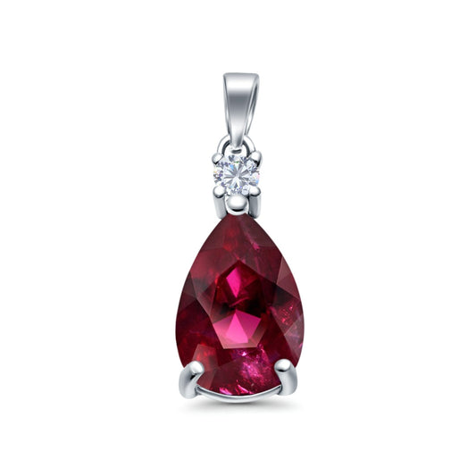 Pear Shape Simulated Ruby CZ Charm Pendant (21.5mm)