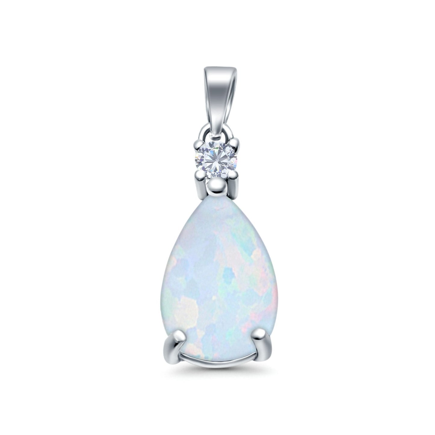 Pear Shape Lab Created White Opal Charm Pendant (21.5mm)