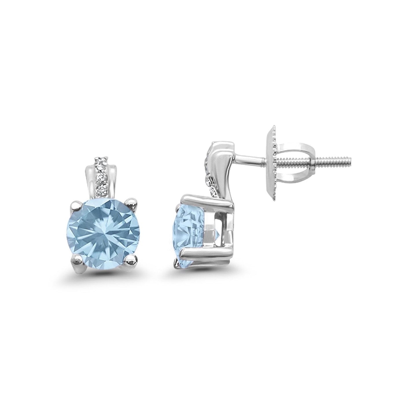 Stud Earrings Wedding Round Simulated Aquamarine CZ