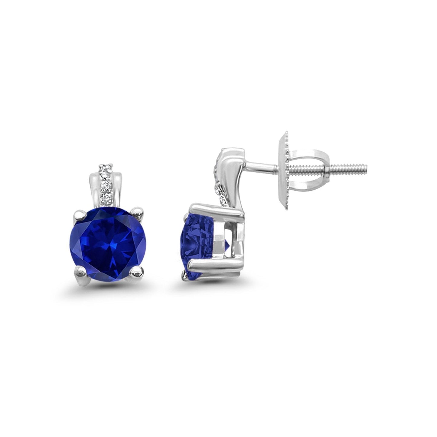 Stud Earrings Wedding Round Simulated Blue Sapphire CZ