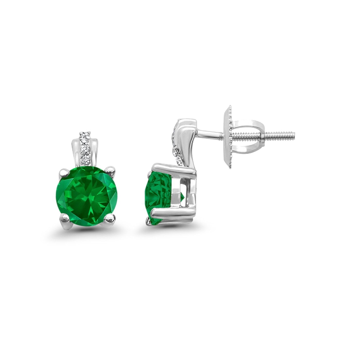 Stud Earrings Wedding Round Simulated Green Emerald CZ