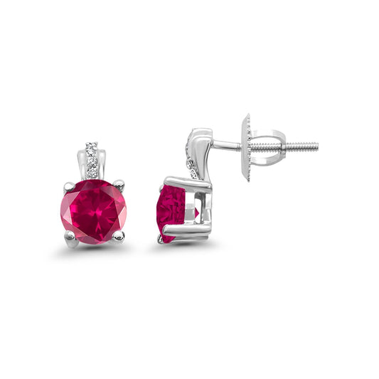 Stud Earrings Wedding Round Simulated Ruby CZ