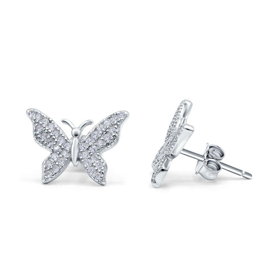 Butterfly Stud Earrings Simulated Cubic Zirconia (14mm)