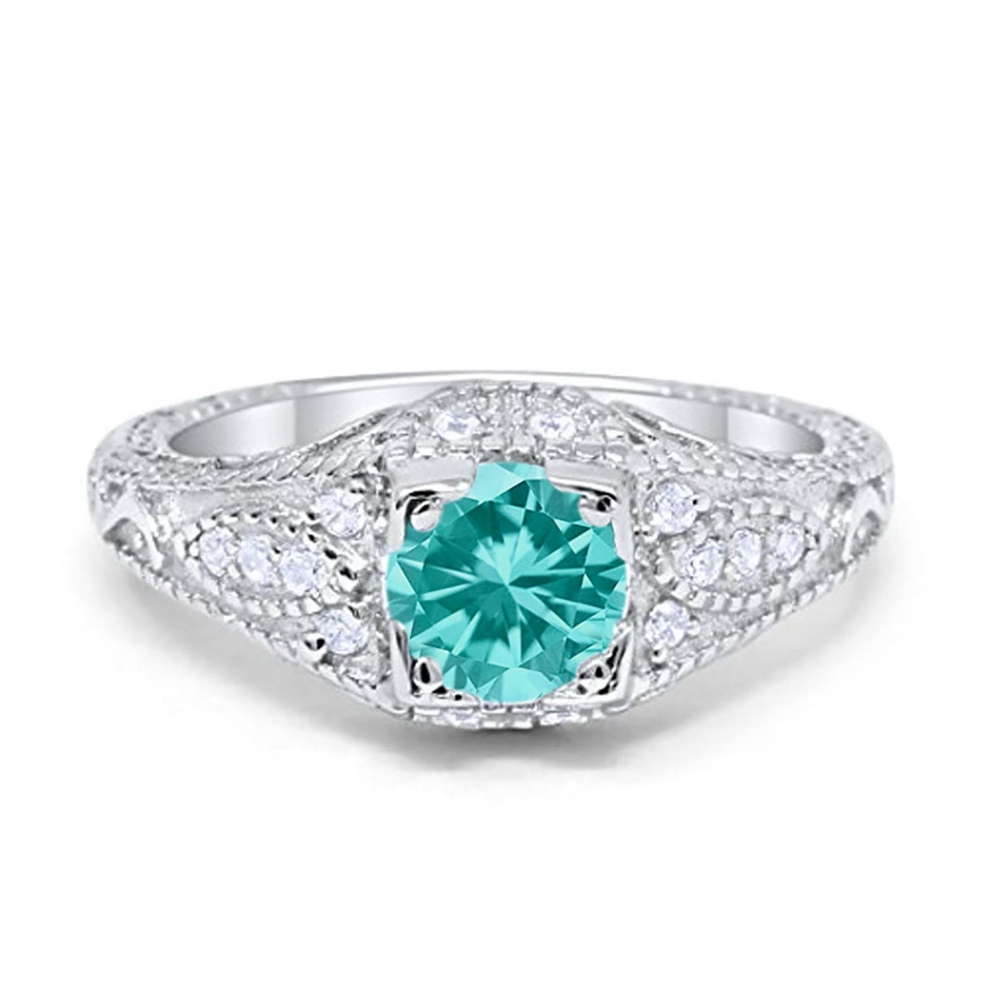 Vintage Design Solitaire Wedding Ring Simulated Paraiba Tourmaline CZ