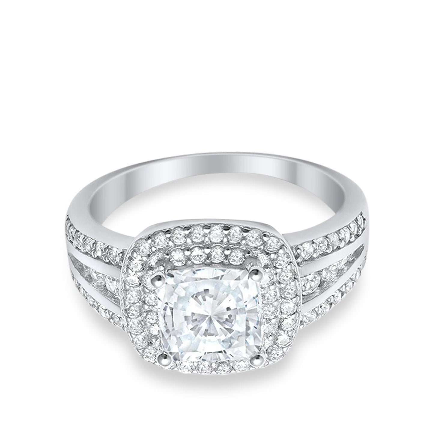 Halo Art Deco Wedding Ring Princess Cut Round Simulated CZ