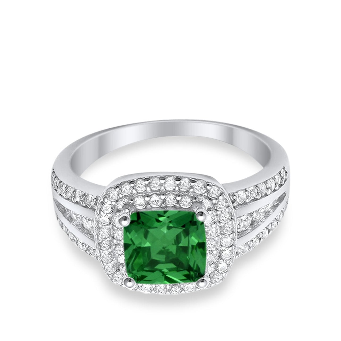 Halo Art Deco Wedding Ring  Round Simulated Green Emerald CZ