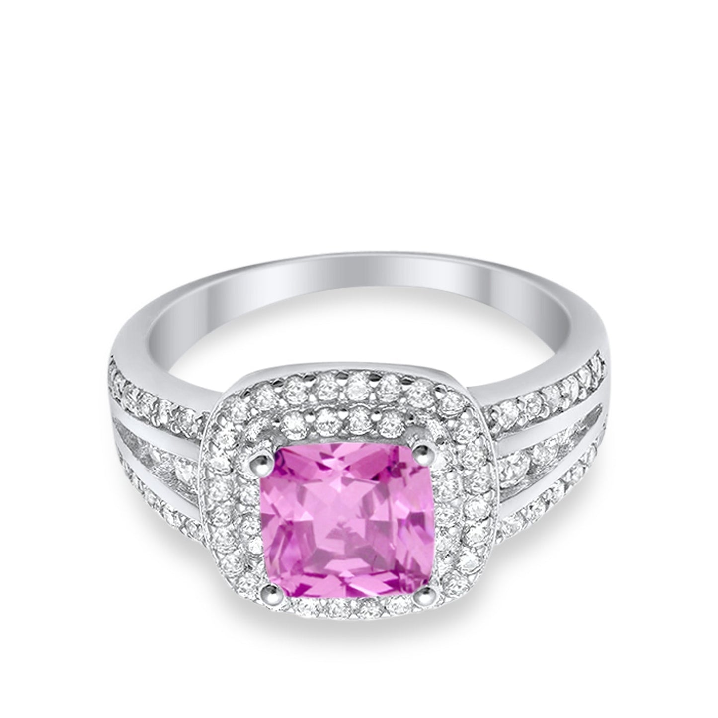 Halo Art Deco Wedding Ring Princess Cut Simulated Pink CZ