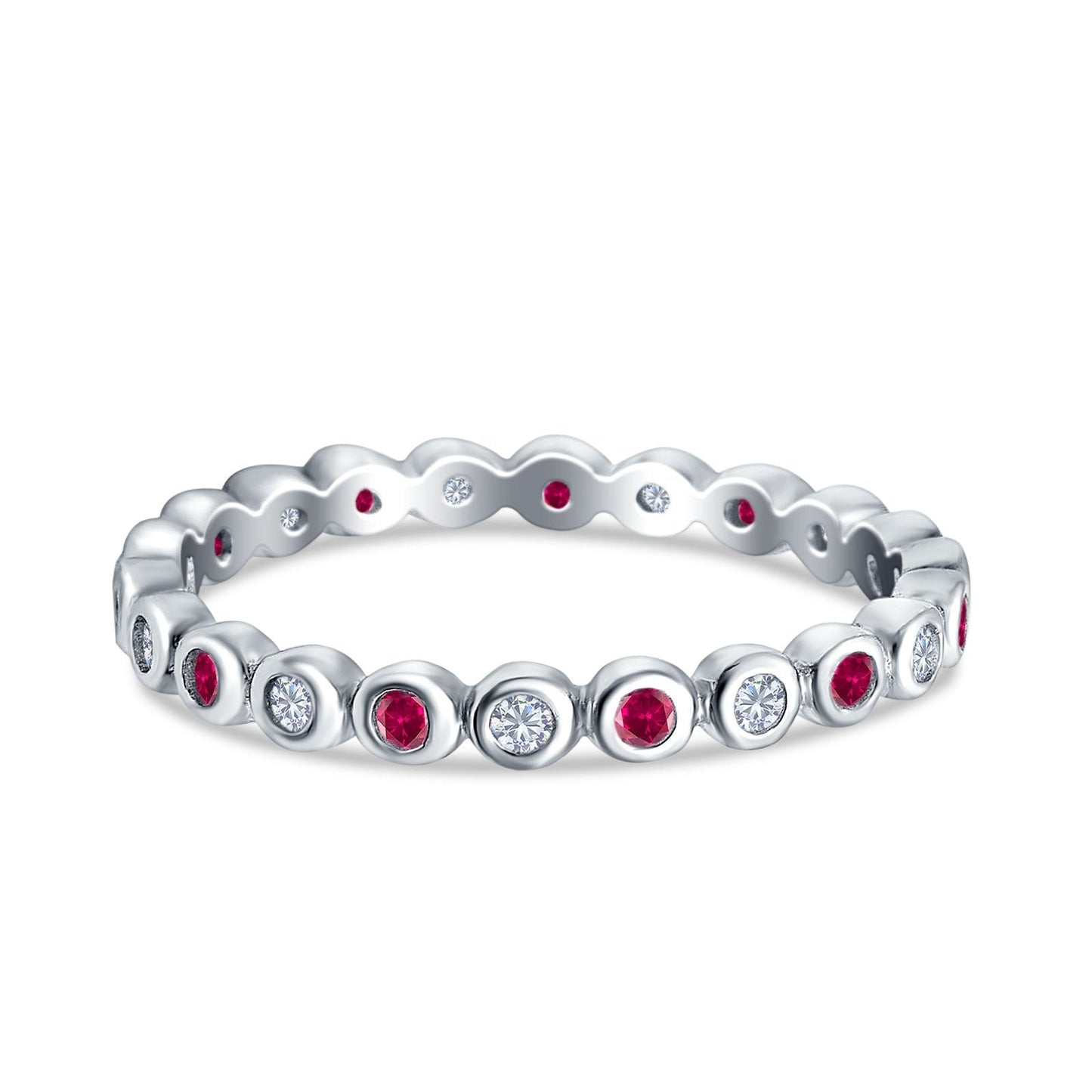 Full Eternity 2.5mm Round Ruby CZ Wedding Stackable Band Ring