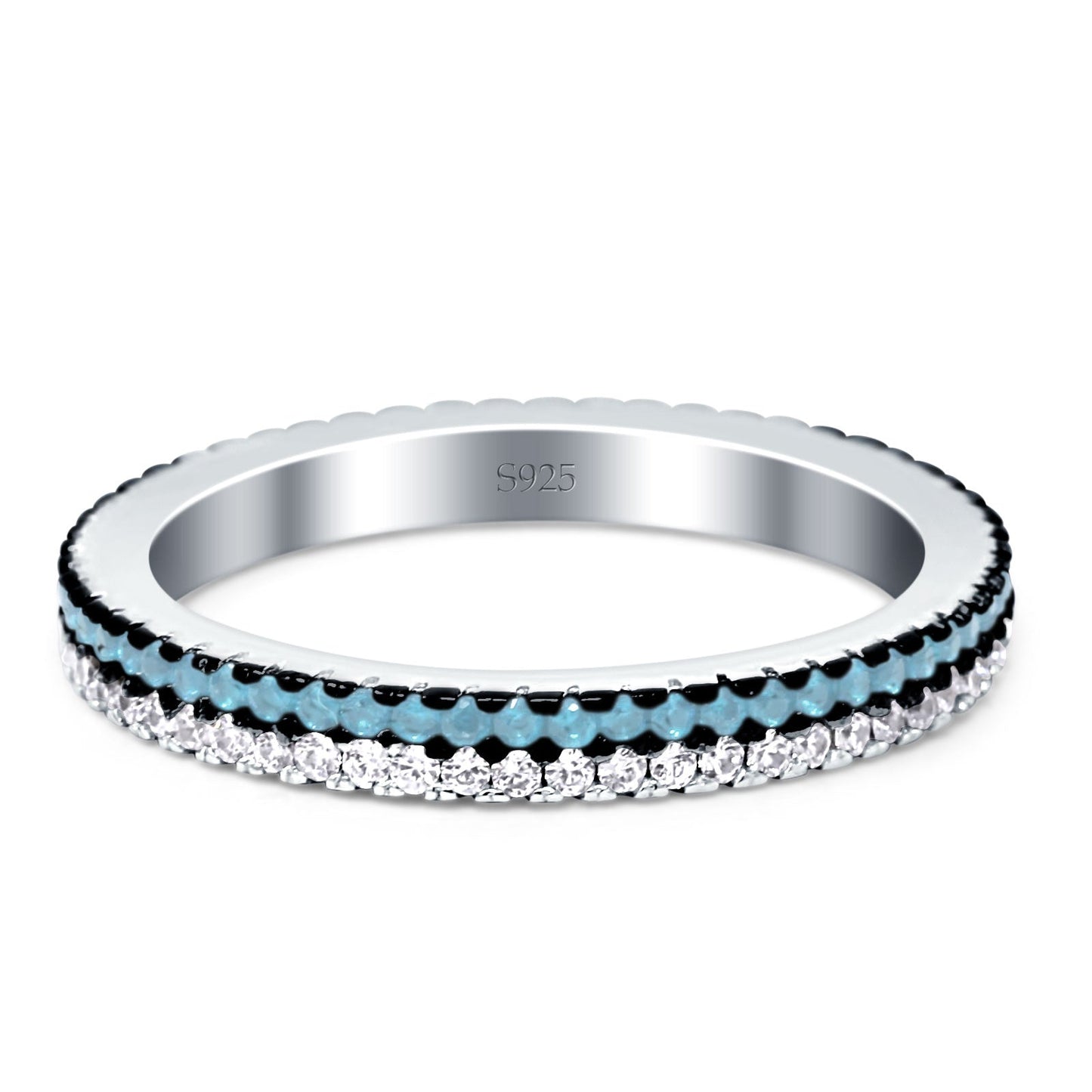 Full Eternity Stackable Band Round Aquamarine Cubic Zirconia Ring