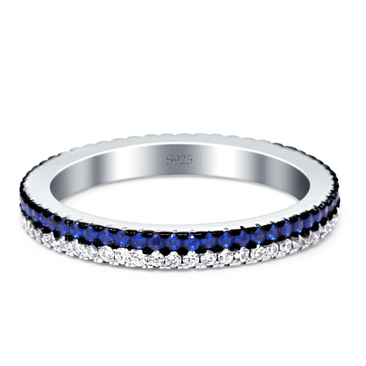 Full Eternity Rings Stackable Band Round Blue Sapphire Cubic Zirconia