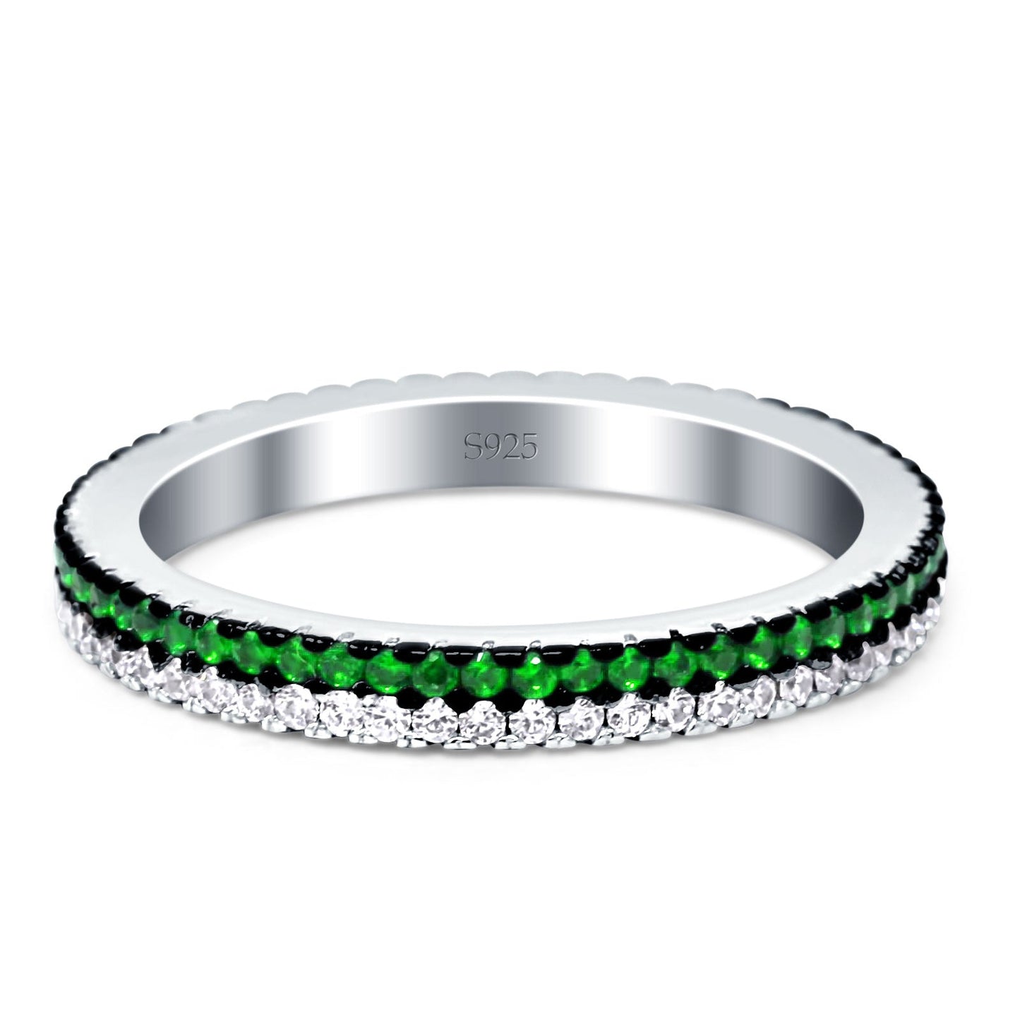 Full Eternity Rings Stackable Band Round Green Emerald Cubic Zirconia