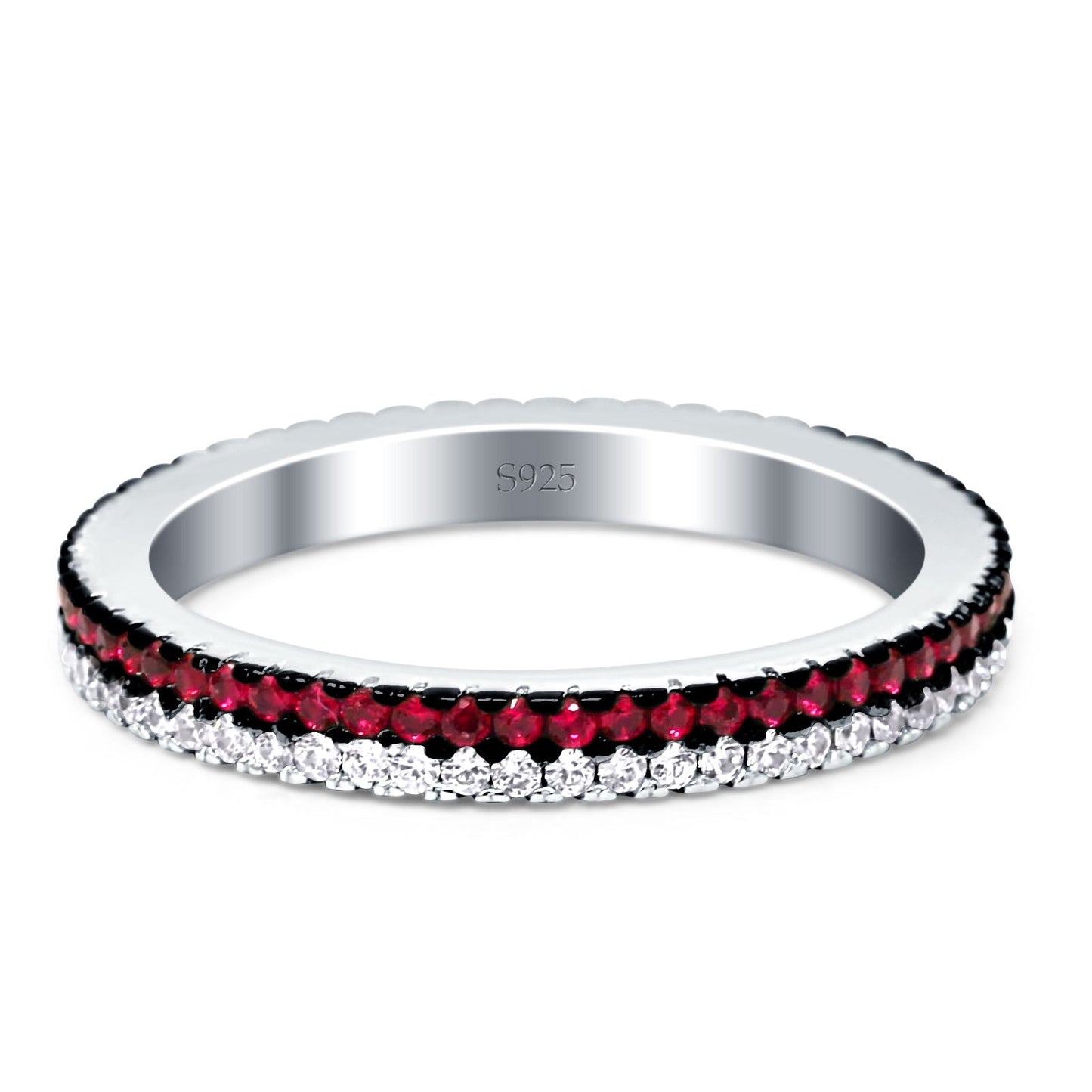 Full Eternity Rings Stackable Band Round Ruby Cubic Zirconia