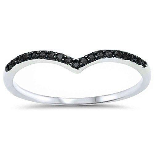 Chevron Midi V-Shape Simulated Black CZ Wedding Ring