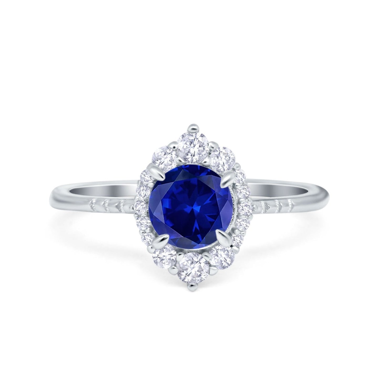 Halo Vintage Round Simulated Blue Sapphire CZ Engagement Ring