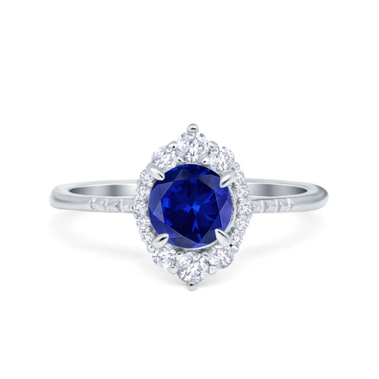 Halo Vintage Round Simulated Blue Sapphire CZ Engagement Ring