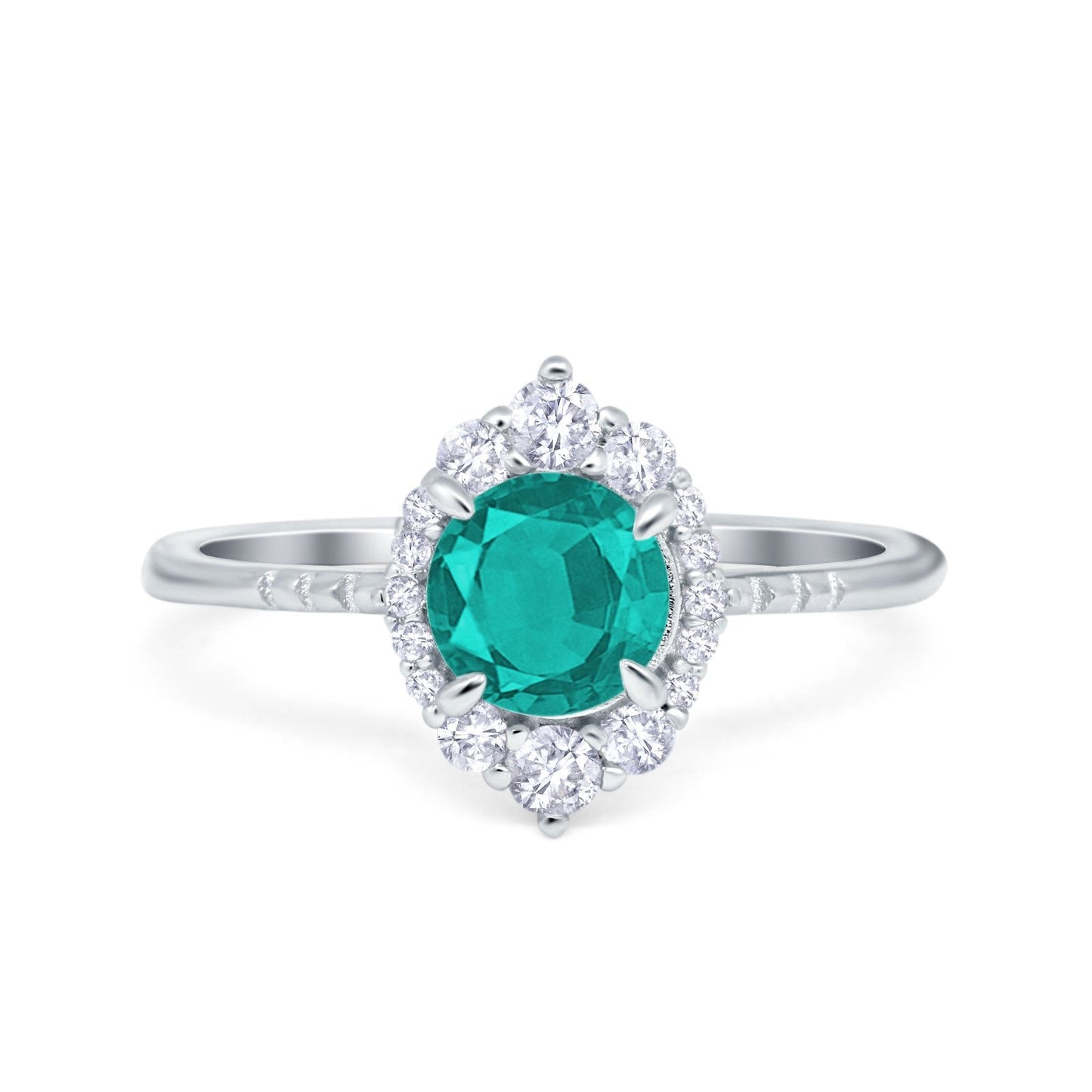 Halo Vintage Round Simulated Paraiba Tourmaline CZ Engagement Ring