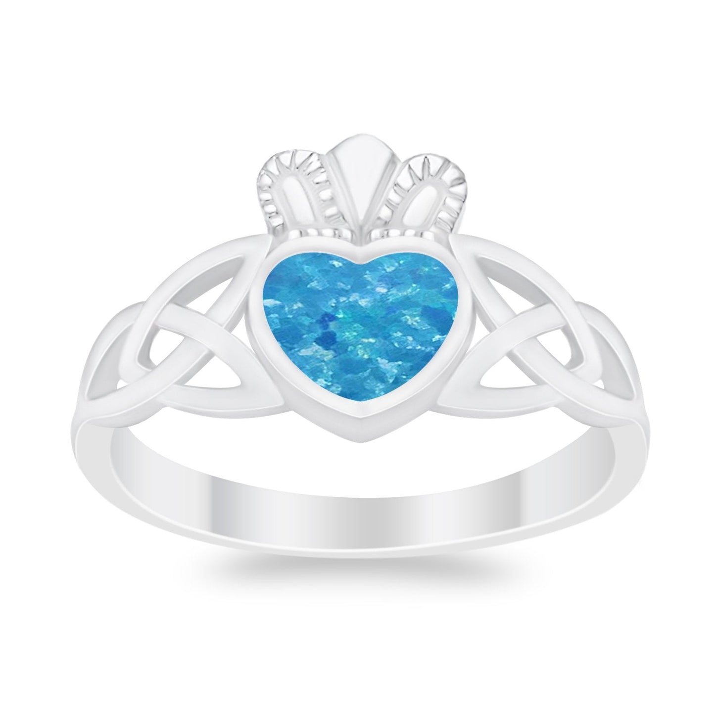 Heart Irish Claddagh Design Lab Created Blue Opal Ring