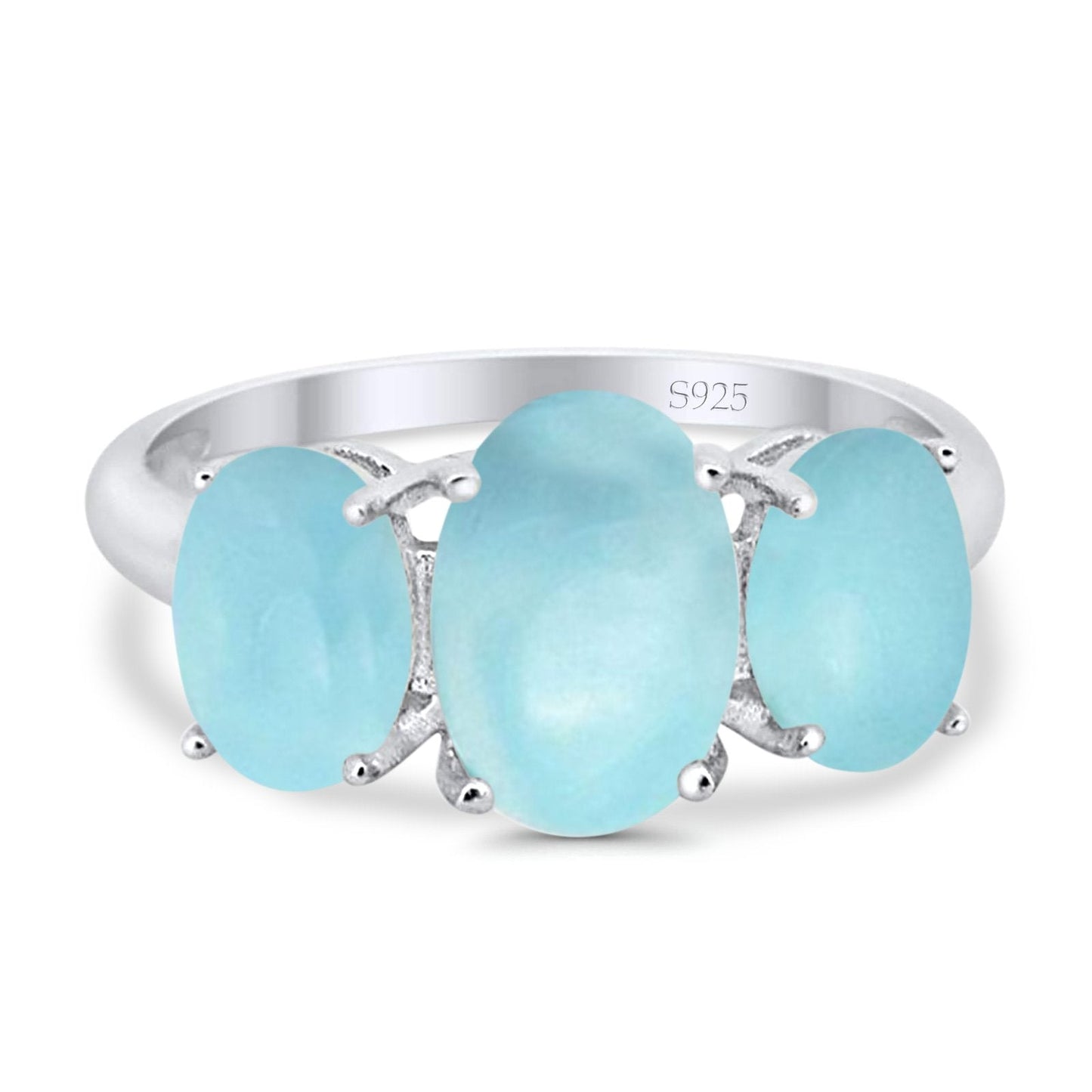 3-Stone Oval Simulated Larimar Fashion Ring