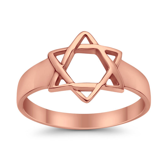 Jewish Star Ring Rose Tone Star of David Judaism Band