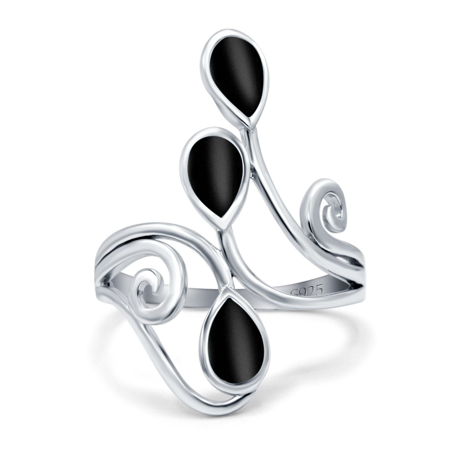 Teardrop Pear Simulated Black Onyx Swirl Spiral Ring